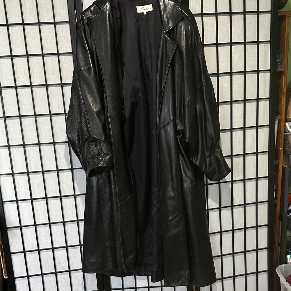 Vintage LAnna Heavy Black Leather Trench Coat 1980’s
